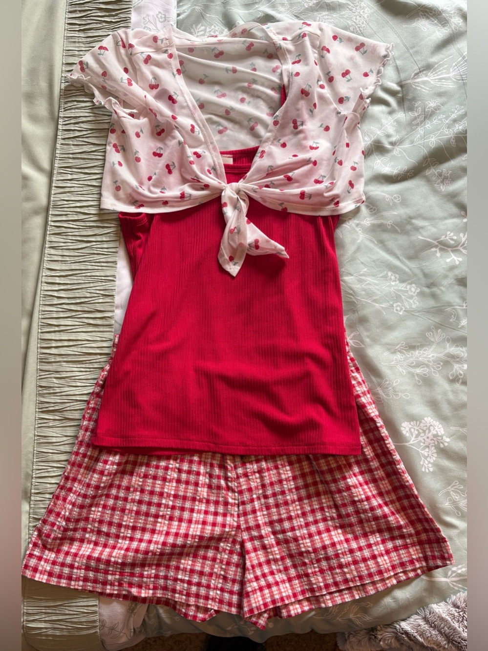 Girls’ Red Cherry-Print Matching Pajama Set
